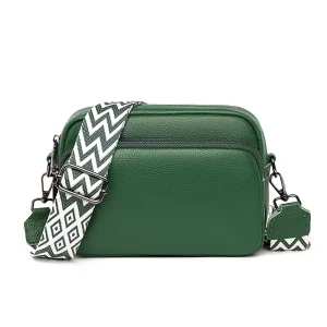 Women’s Waterproof Messenger Bag with Wide Woven Strap and Zipper Closure Featuring a Phone Compartment