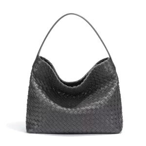 Women’s Woven Bucket Handbags with Removable Strap Soft Leisure Shoulder Geometric Handbags Button Closure Tote Bags