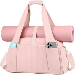 Women’s Yoga Mat Holder Gym Tote Duffle Bag with Shoes Compartment & Wet Pocket Polyester for Travel Workout & Dance