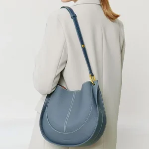 Women’s genuine pebbled leather Hobo bag crescent shoulder bag with adjustable strap minimalist large capacity handbag