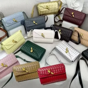 Woven Bag with Gold Lock Closure Adjustable Strap Women’s Handbag
