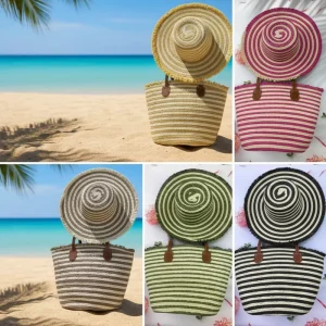 Woven Beach Bag Hat Set Combination Handmade Fashionable Straw Shoulder Bag