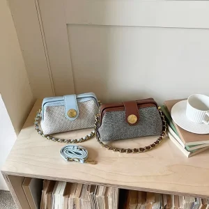Woven Chain Shoulder Bag Ladies Vintage Crossbody Handbag Small Square Purse Simple Casual Pillow Bag