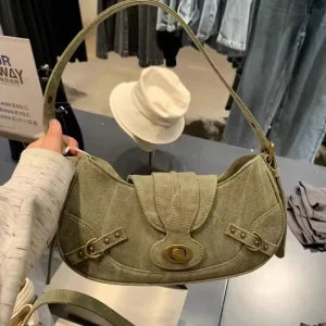 Y2k Bags Vintage Shoulder Bag Street Style Rivets Green Hobo Handbags Punk Biker Cool Designers Underarm Bag