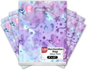 YC Customizable Mermaid Ocean Print Plastic Bags Die Cut Handle Double Sided Print Boutique Shopping Gift Bags