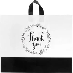 YC Customize Plastic Tote Bags Black White Bottom for Boutique Retail Groceries Small Business Supplies