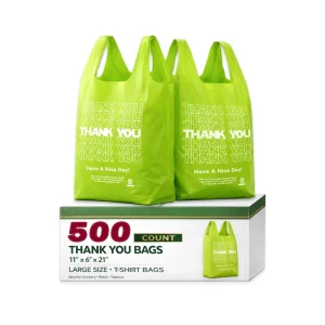 YC Eco Friendly T Shirt Thank You Bag Green Take Out Shopping Bags for Grocery Store Packaging Bag