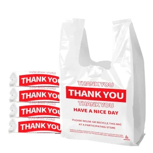 YC Eco Friendly White Thank You Plastic T Shirt Bags Grocery Shopping Carry Bags with Handles for Supermarket