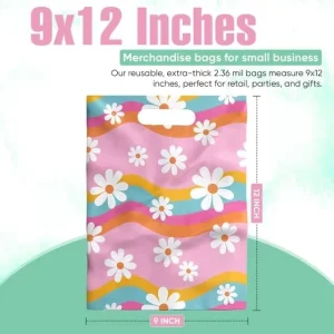 YC Eco friendly LDPE Daisy Wave Stripe Die Cut Plastic Shopping Bags Custom Logo For Boutique Clothing Packaging