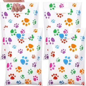 YC Factory White Colorful Paw Print Customized Plastic Bags Die Cut Handle Eco Friendly Pet Shopping Packaging