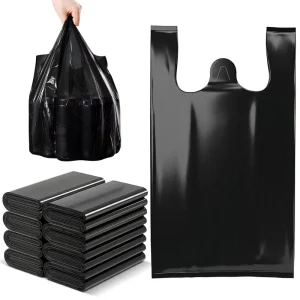 YC High Quality HDPE Black Plastic Grocery Bags With Handles Heavy Duty Vest T Shirt Bags Packaging for Supermarket