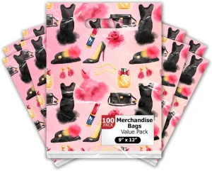 YC Pink Fashion Beauty Elements Print Customized Plastic Bags Die Cut Handle Eco Friendly Cosmetic Apparel Gift Packaging