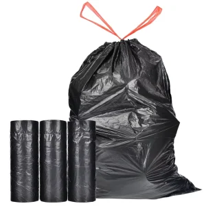 YC Strong 15 Gallon Drawstring Trash Bags Large Heavy Duty Plastic Tall Kitchen Garbage Bags Black for Office