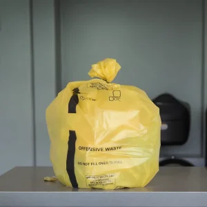 Yellow Large Disposable Plastic Hospital Clinic Bag Flat Mouth Type Medical Waste Garbage Embossed Side Gusset Bag for Packing