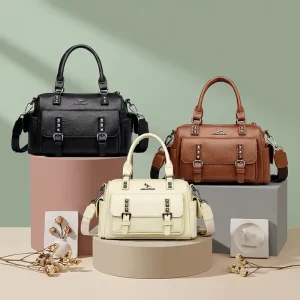 Young Lady’s PU Leather Tote Handbag Vintage Style Large Capacity Factory Designer Purses Zip Closure Portable Feature for Women
