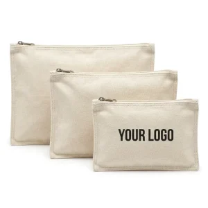 Zipper Canvas Cosmetic Pouch Multiple Sizes Blank Cotton Storage Bag Custom Logo Print For Promotional Bulk Order