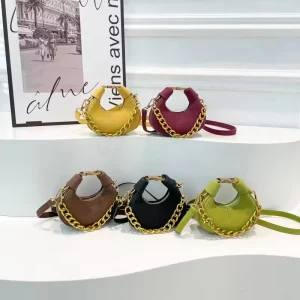 custom made Women’s Mini Clutch Handbag Small Armpit Bag with Chains Decoration Waterproof Durable and Lightweight Zipper Closure