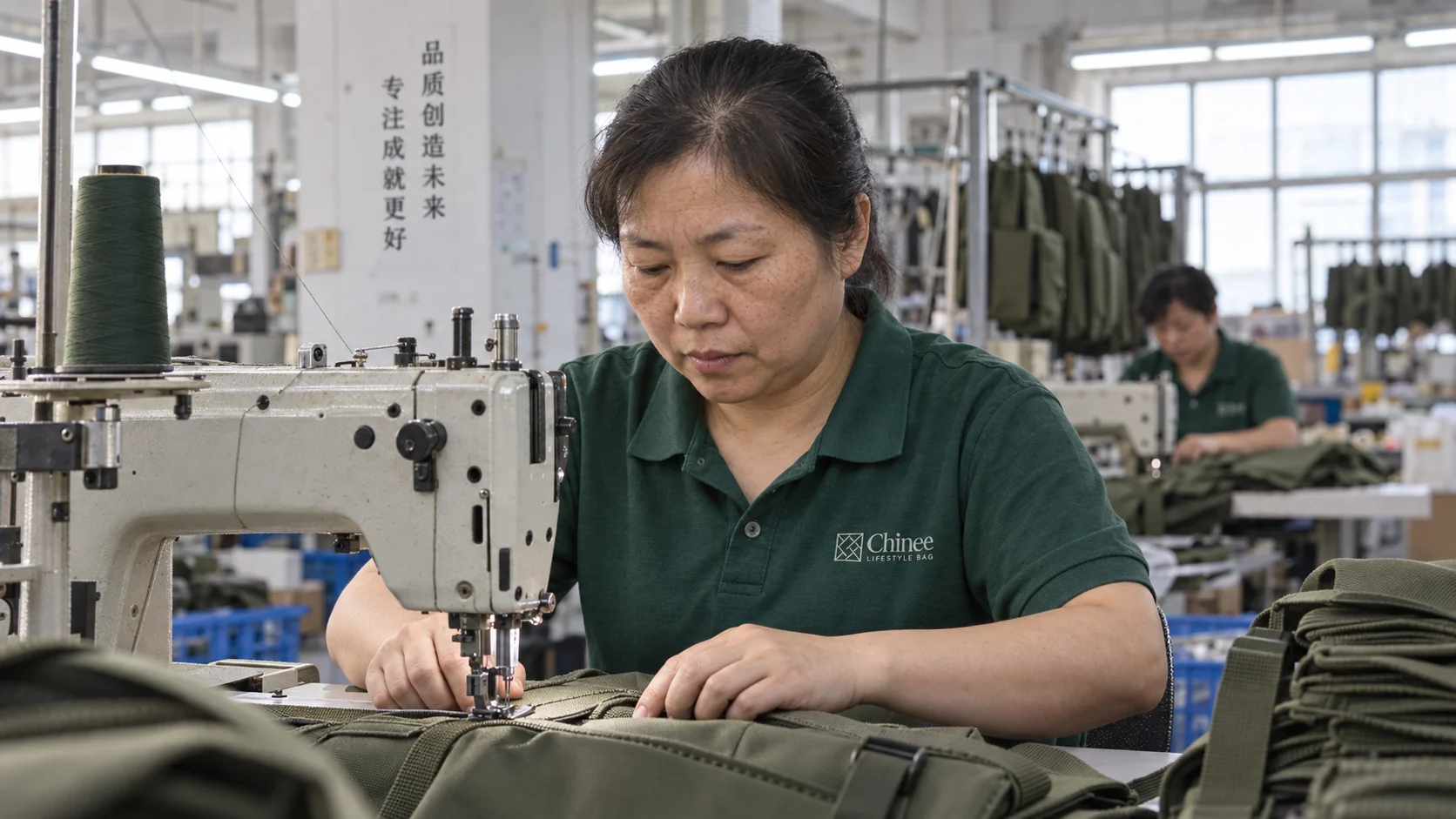 Precision Stitching — Chinee Lifestyle Bag manufacturing scene